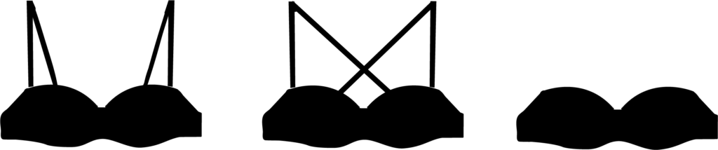 Illustration of three convertible bras with convertible straps